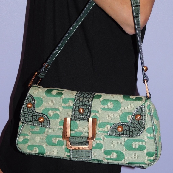 Guess Handbags - GUESS Green Monogram Bag